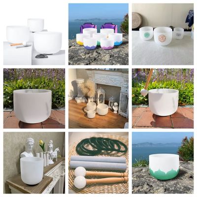 8-20インチ 99.99% クォーツ結晶の歌い碗 透明な真珠白色でセット 音癒しと瞑想